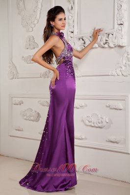 High Split Mermaid Halter Brush Prom Evening Dress