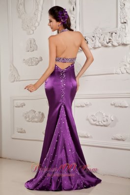 High Split Mermaid Halter Brush Prom Evening Dress