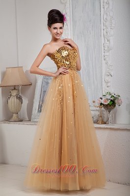 Gold Sequins Floor-length Prom Dress