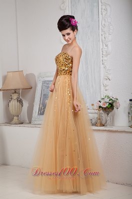 Gold Sequins Floor-length Prom Dress