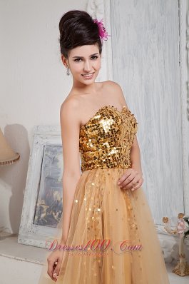 Gold Sequins Floor-length Prom Dress