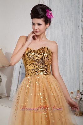 Gold Sequins Floor-length Prom Dress