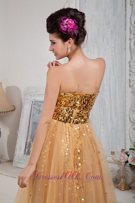 Gold Sequins Floor-length Prom Dress