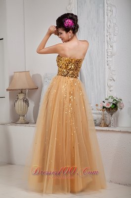 Gold Sequins Floor-length Prom Dress