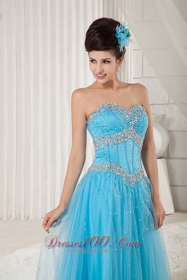 2013 Aqua Blue Prom Pageant Dress A-line Beading