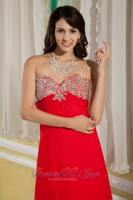 2013 Red Prom Dress Beading Floor-length