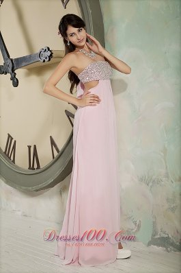 Backless Baby Pink Prom Dress Beading