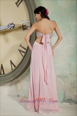 Backless Baby Pink Prom Dress Beading