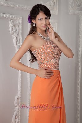 One Shoulder Brush Orange Dress for Prom