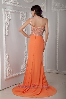 One Shoulder Brush Orange Dress for Prom