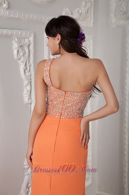 One Shoulder Brush Orange Dress for Prom