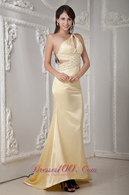 Yellow Beading Brush Prom Dress One Shoulder