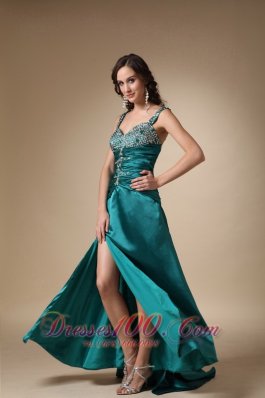 Straps Brush Slit Turquoise Dress for Prom Celebrity