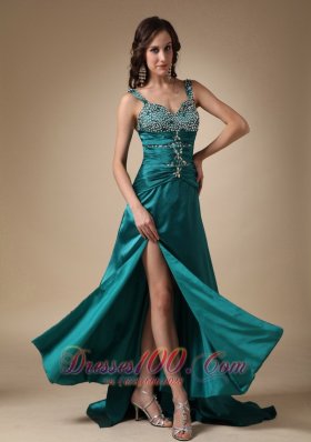 Straps Brush Slit Turquoise Dress for Prom Celebrity