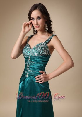 Straps Brush Slit Turquoise Dress for Prom Celebrity