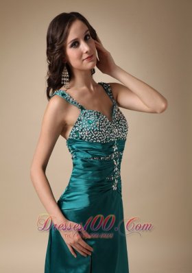 Straps Brush Slit Turquoise Dress for Prom Celebrity