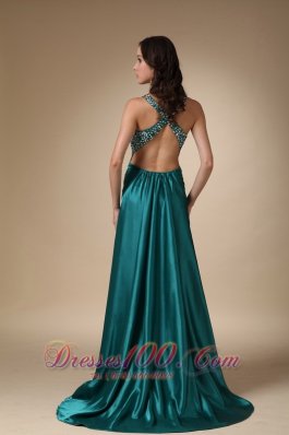 Straps Brush Slit Turquoise Dress for Prom Celebrity