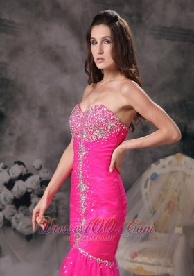 Mermaid Hot Pink Prom Pageant Dress Beading Ruch