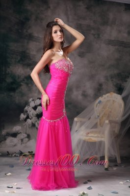 Mermaid Hot Pink Prom Pageant Dress Beading Ruch