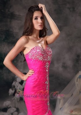 Mermaid Hot Pink Prom Pageant Dress Beading Ruch