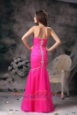 Mermaid Hot Pink Prom Pageant Dress Beading Ruch