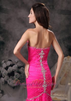 Mermaid Hot Pink Prom Pageant Dress Beading Ruch