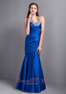 Royal Blue Mermaid Halter Seventeen Prom Dress