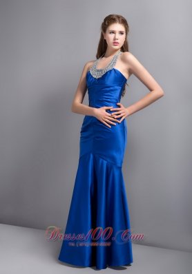 Royal Blue Mermaid Halter Seventeen Prom Dress