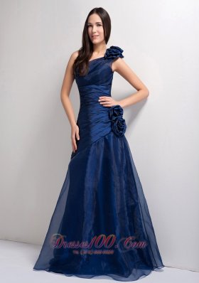 A-line One Shoulder Navy Blue Prom Graduation Gown