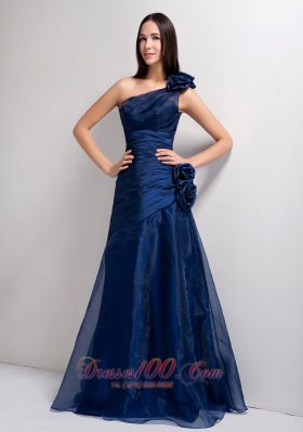 A-line One Shoulder Navy Blue Prom Graduation Gown