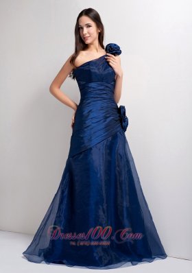 A-line One Shoulder Navy Blue Prom Graduation Gown