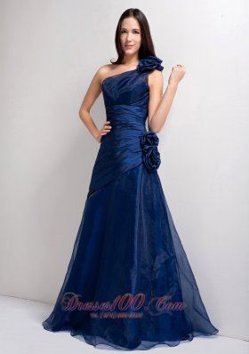 A-line One Shoulder Navy Blue Prom Graduation Gown