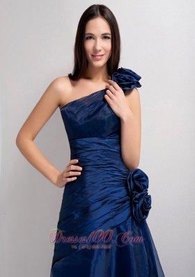 A-line One Shoulder Navy Blue Prom Graduation Gown