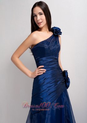 A-line One Shoulder Navy Blue Prom Graduation Gown