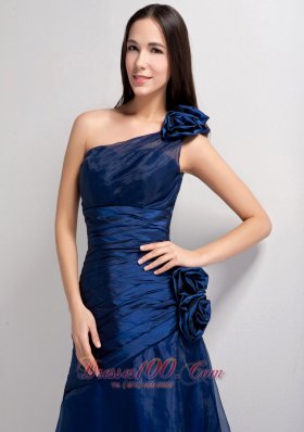 A-line One Shoulder Navy Blue Prom Graduation Gown