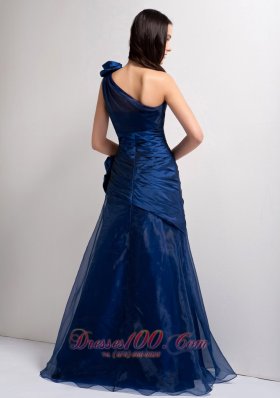 A-line One Shoulder Navy Blue Prom Graduation Gown