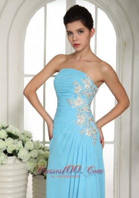 High Slit Appliques Baby Blue 2013 Prom Dress