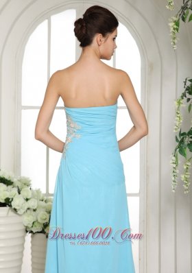 High Slit Appliques Baby Blue 2013 Prom Dress