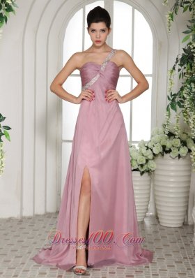 One Shoulder High Slit Light Pink 2013 Prom Dress
