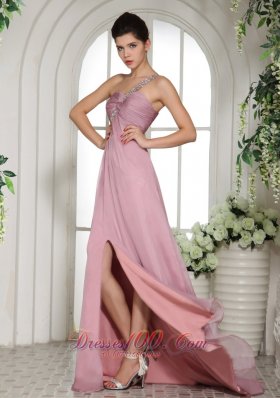 One Shoulder High Slit Light Pink 2013 Prom Dress