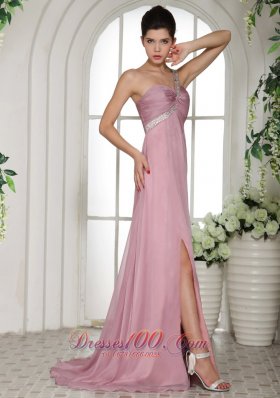 One Shoulder High Slit Light Pink 2013 Prom Dress