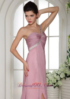 One Shoulder High Slit Light Pink 2013 Prom Dress