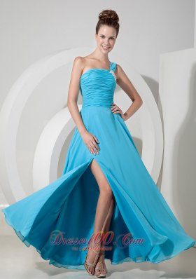 High Slit Prom Dress Aque Blue One Shoulder