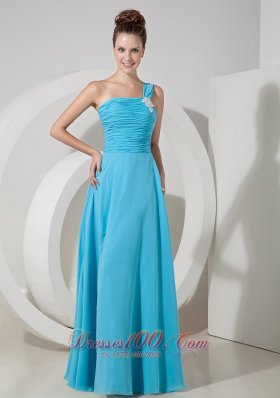 High Slit Prom Dress Aque Blue One Shoulder