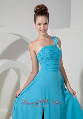 High Slit Prom Dress Aque Blue One Shoulder