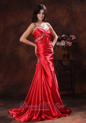 Brush A-line Red Dress for Prom Beading