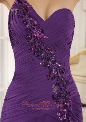 One Shoulder High Slit Purple Prom Dress