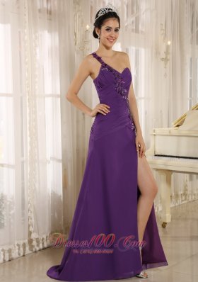 One Shoulder High Slit Purple Prom Dress