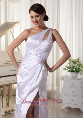 One Shoulder High Slit White Prom Celebrity Dress