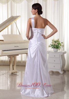 One Shoulder High Slit White Prom Celebrity Dress